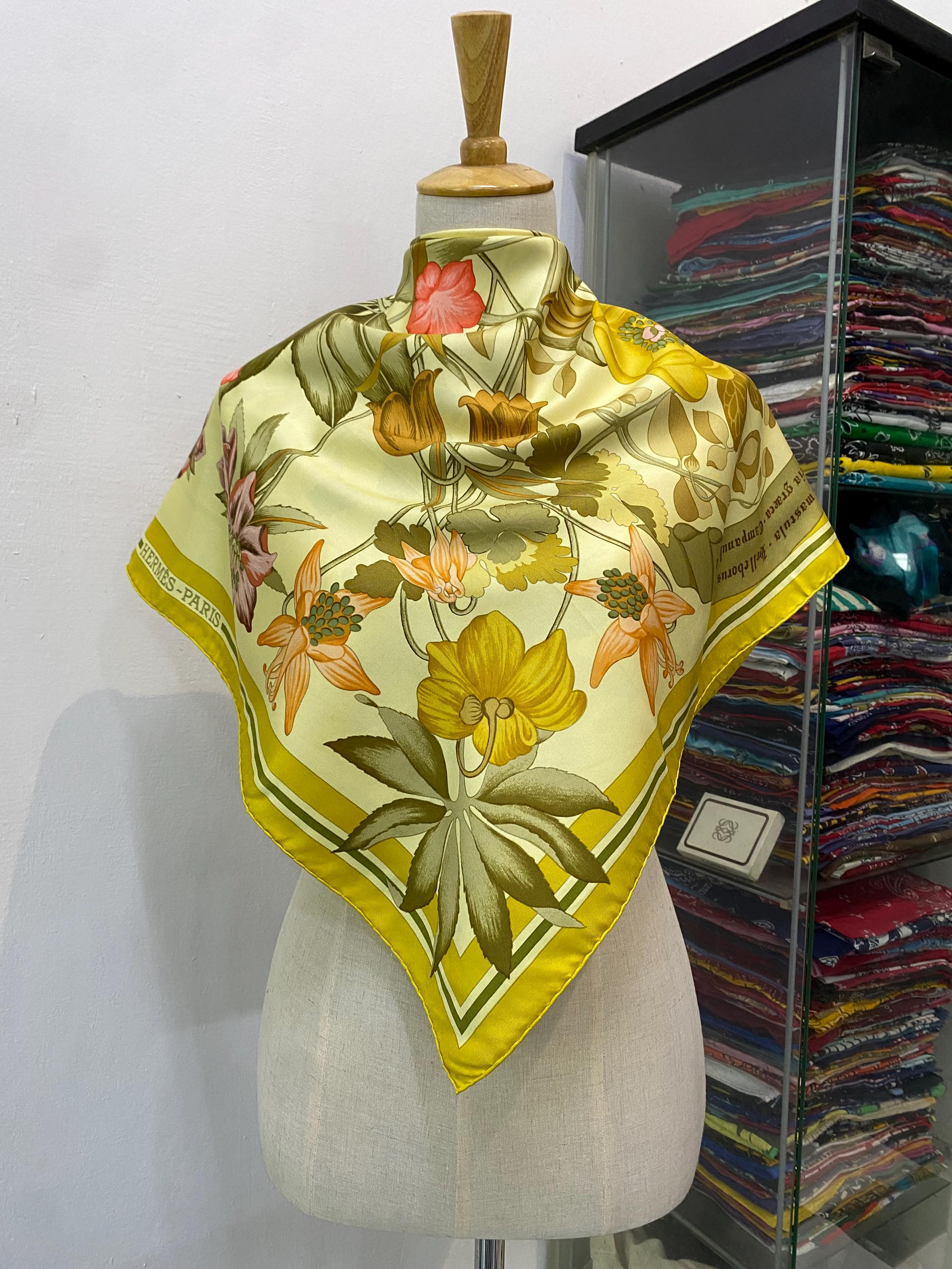 エルメス レア スカーフ Fleurs d'Hellade ヘラスの花 値下げ Vintage Hermes Fleurs D'hellade Silk Scarf Hermes 34x34 Hermes