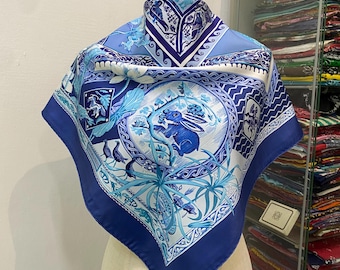 エルメス カレ 90 スカーフ「LUNA PARK」ブルー シルク スカーフ