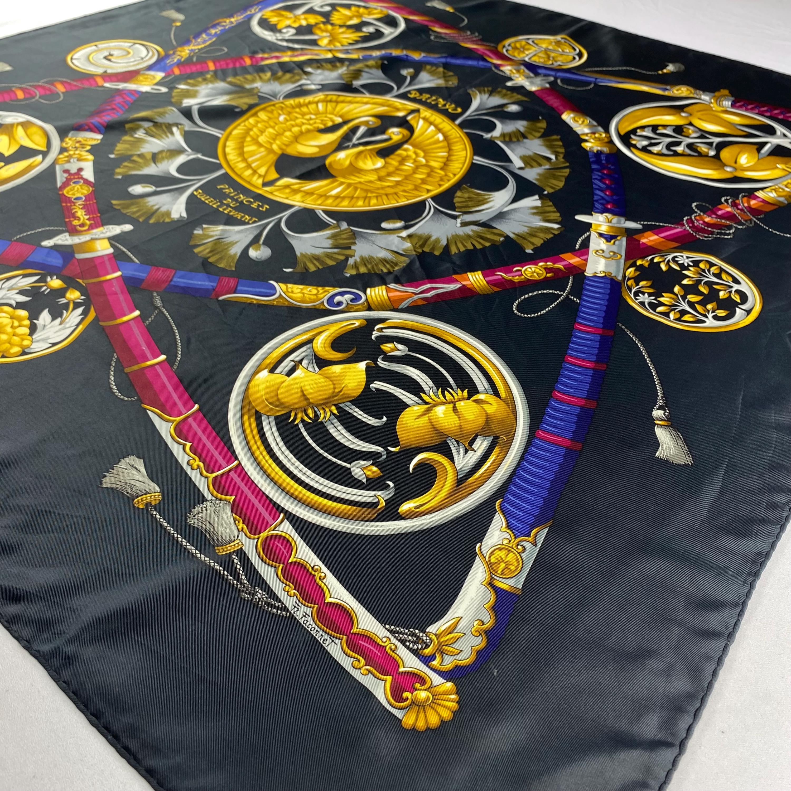 Vintage Hermes Daimyo, Princes Du Soleil Levant Silk Scarf Hermes