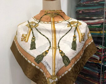 Vintage Lucrezia Scarf, Twill Silk Scarf, Vintage Silk Muffler, Vintage Neck Scarf, Vintage Neck Accessories, Vintage Italian Silk Scarf,