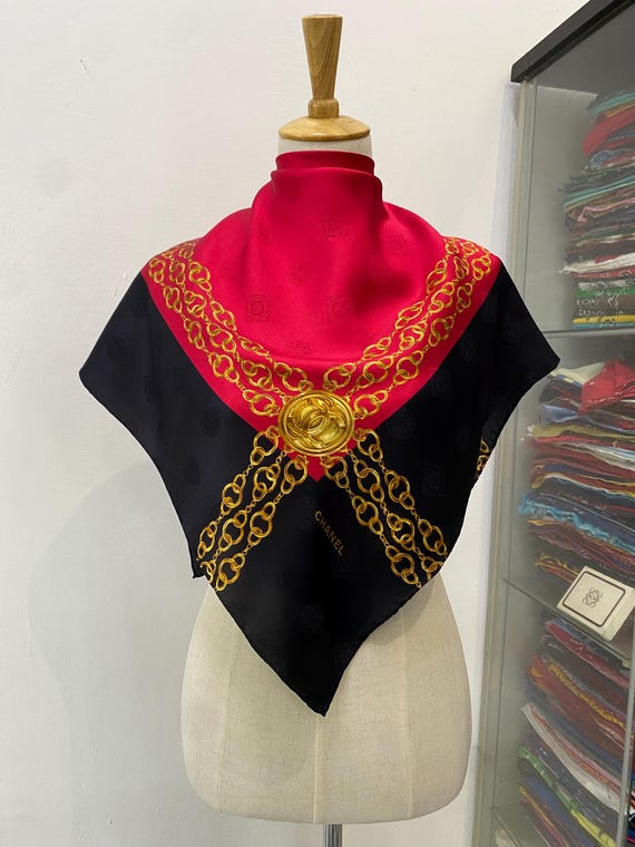 Vintage Chanel Silk Scarf , Chanel Silk Muffler, Vintage Chanel