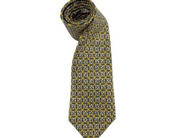 Corbata de seda vintage Hermès París 7944 MA, corbata auténtica Hermès, corbata con estampado floral, corbata con estampado geométrico
