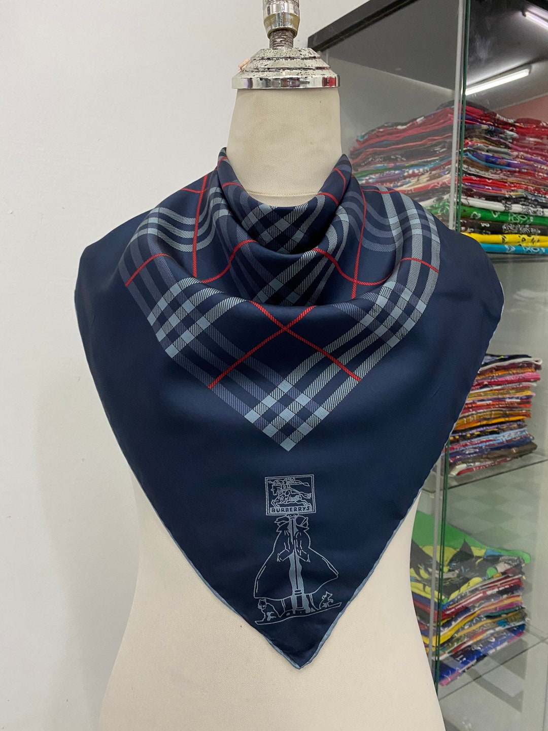 Vintage Burberry Silk Scarf, Burberry Silk Muffler, Vintage