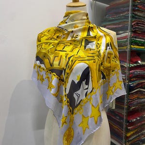 Vintage Celine Silk Scarf, Celine Silk Muffler, Vintage Celine Square Scarf, Vintage Celine Shawl, Celine Silky Scarf