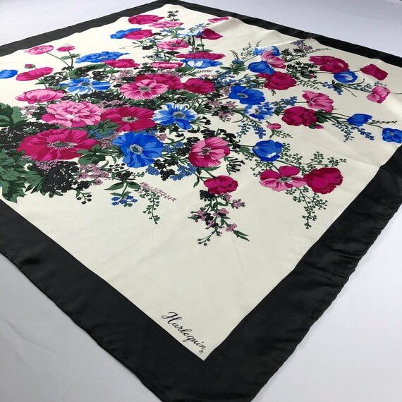 Vintage Harlequin Silk Scarf, Vintage Silk Neck Scarf, Vintage 80s Silk Muffler, Vintage Classic Silky Scarf, Vintage 80s Shawl, View 3
