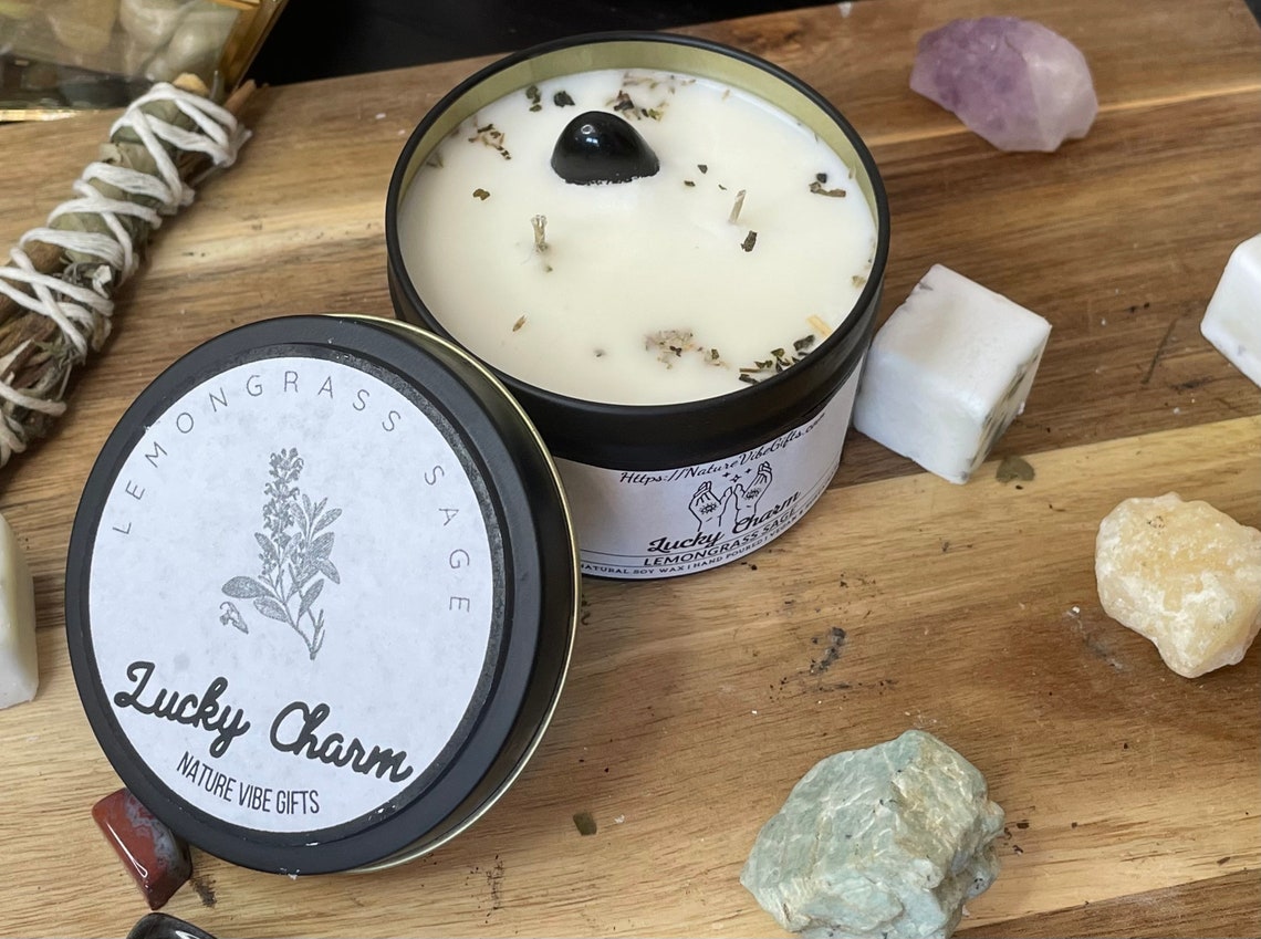 Crystal Candle Customizable Lucky Charm Lemongrass for Luck Etsy