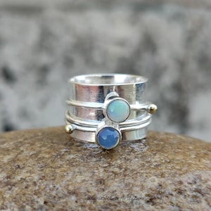 Opal Gemstone Spinner Ring | Silver Ring For Women | Band Spinner Ring | Fidget Ring | Latest Ring | Double Stone Ring | Precious Gift Ring