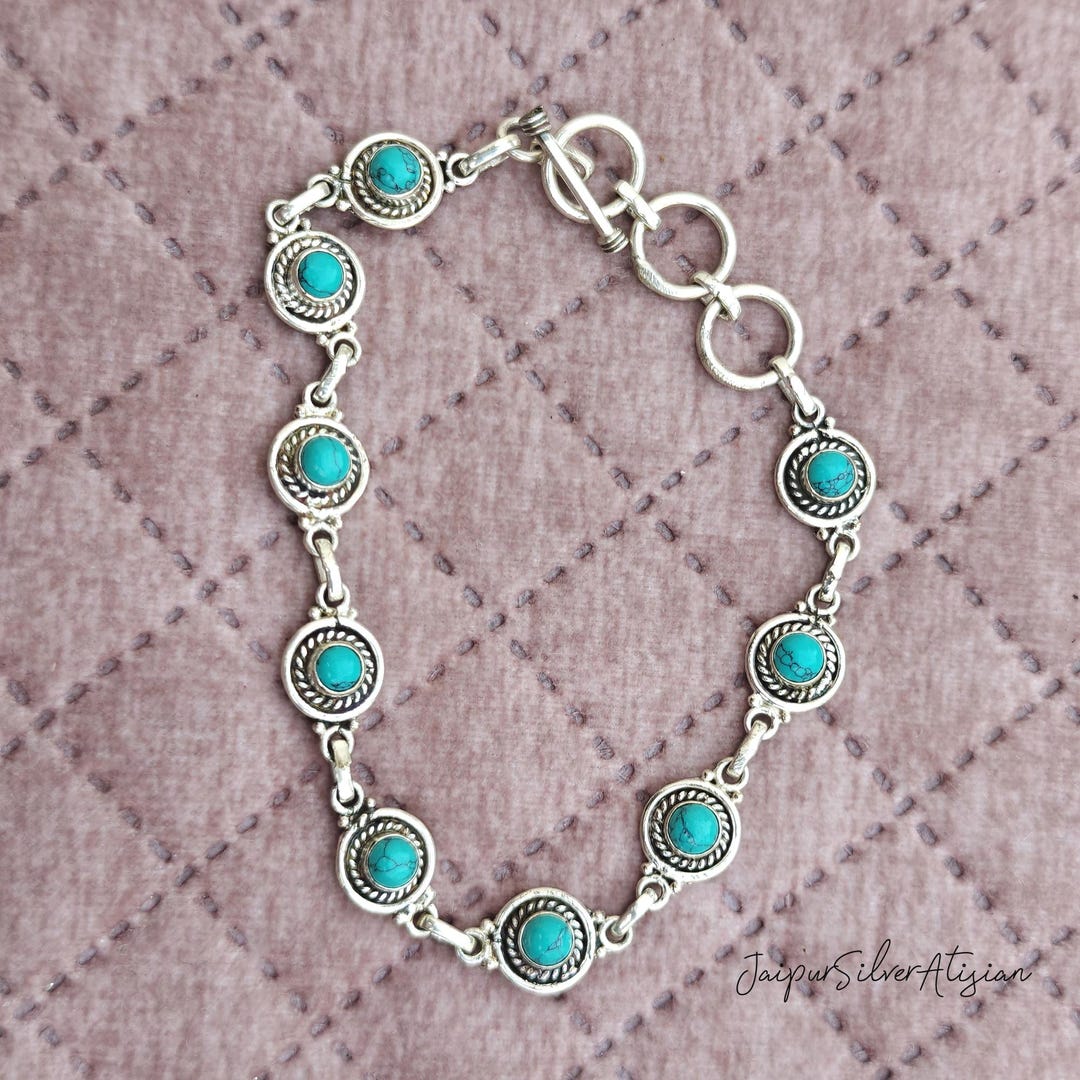 Kingman Turquoise Sterling Silver Bracelet: Handmade Adjustable Jewelry ...