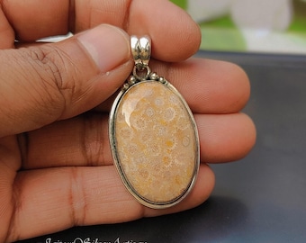 Handmade Fossil Coral Pendant: 925 Sterling Silver Women's Jewelry