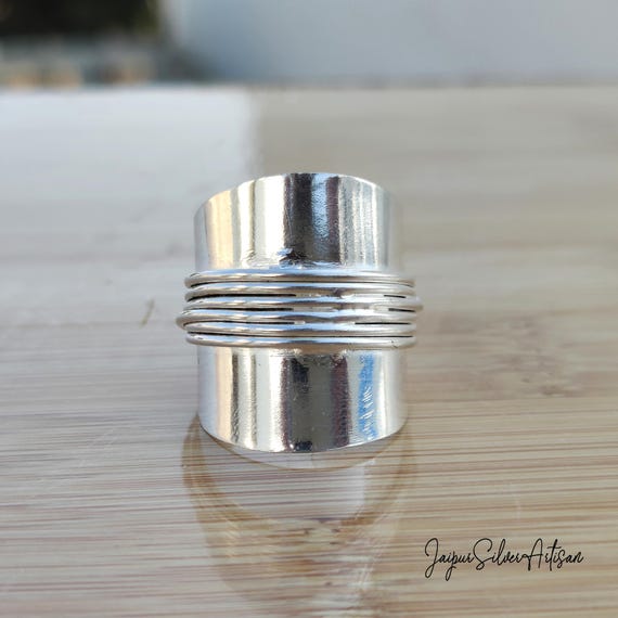 Handmade Sterling Silver Wide Band Ring: Chunky Boho Statement Jewelry
