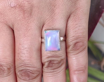 Aurora Opal Edelstein Ring / Sterling Silber Frauen Schmuck / Handmade Charming Ring