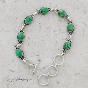 Green Copper Turquoise Bracelet, 925 Sterling Silver Bracelet, Turquoise Jewelry, Handmade Bracelet, Adjustable Bracelet, Gift For Her