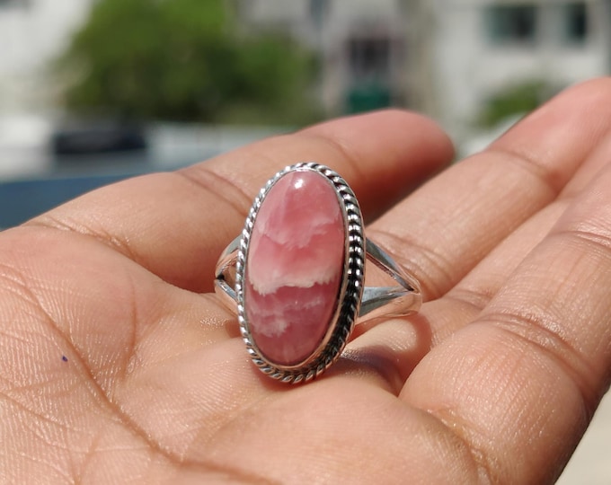 Rhodochrosite Gemstone Ring: Handcrafted 925 Sterling Silver Promise Ring