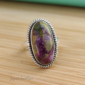 Handcrafted Stichtite Sterling Silver Ring: Oval Statement Jewelry