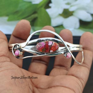 Pink Oyster Copper Turquoise Bangle&quot; Silver Cuff Bangle Bracelet&quot; Handmade Women Bangle&quot; Turquoise Jewelry&quot; Wedding Jewelry For Women/Girls