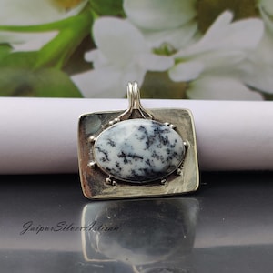Natural Dendritic Agate Pendant Necklace - Unique Tree Pattern Gemstone Jewelry for Grounding & Clarity - Perfect Gift For her