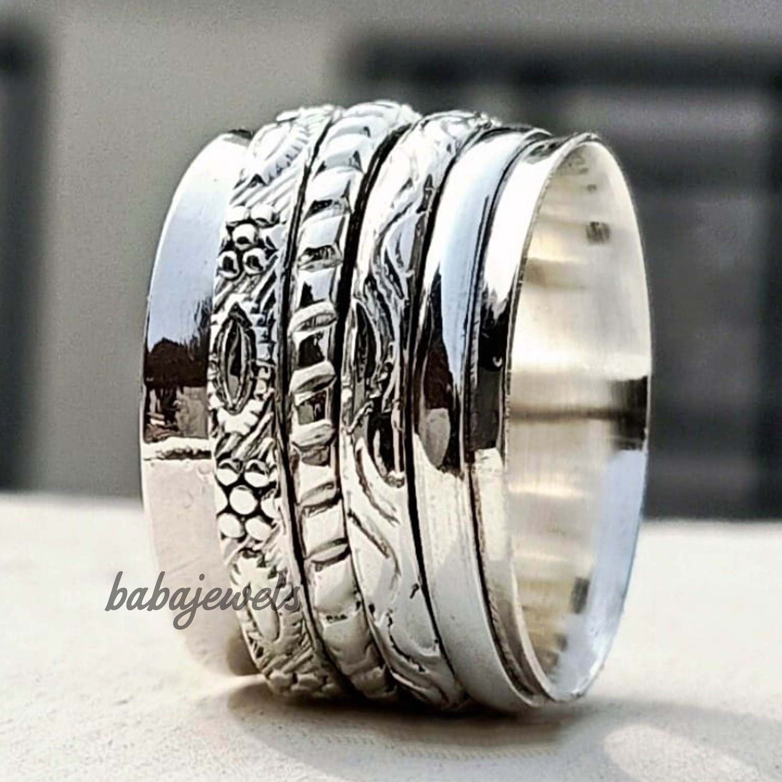 925 Sterling Silver Spinner Ring: Anxiety Fidget Thumb Ring - Etsy