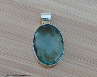 Handmade Blue Topaz Pendant: Faceted Sterling Silver Jewelry