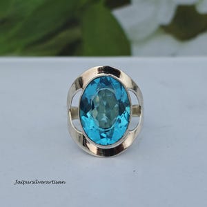 Beautiful Blue Topaz Ring ~ Silver Handmade Ring ~ Oval Shape Gemstone Ring ~ 925 Sterling Silver Jewelry ~ Dainty Ring  Gift For Christmas