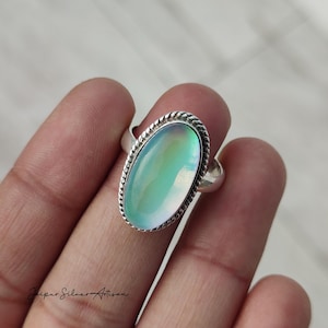 Handmade Kingman Turquoise Ring: Oval Sterling Silver Bohemian Jewelry Aurora Opal