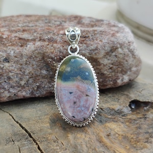 Ocean Jasper Pendant, Silver Stone Necklace, Handmade Jewelry, Women Necklace, Charming Pendant, Anniversary Gift Pendant, Women Necklace