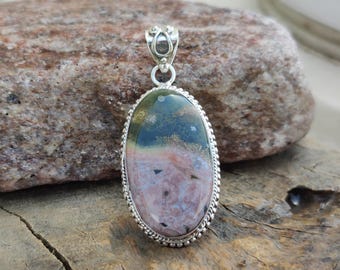 Ocean Jasper Sterling Silver Pendant Necklace: Handmade Stone Jewelry