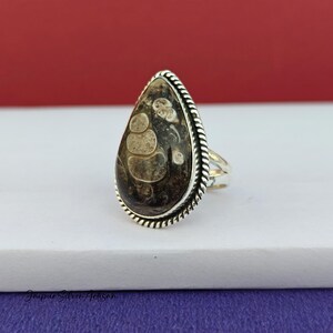 Turritella Agate Ring - 925 Sterling Silver Jewelry - Turritella Agate Statement Ring -Gemstone Ring - Pear stone Ring - Handmade jewelry -