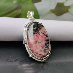 Rhodonite Pendant, Rhodonite Jewelry, Silver Pendant, 925 Sterling Silver Pendant, Gemstone Pendant, Dainty Pendant, Handmade Pendant