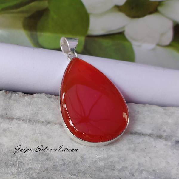 Handmade Carnelian 925 Sterling Silver Teardrop Pendant