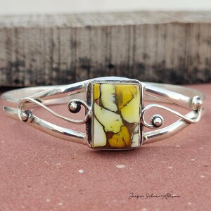 Honey Dahlia Turquoise Bangle - 925 Sterling Silver Boho Swirl Jewelry - Handcrafted Gifted Cuff Bracelet For Women's