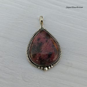 Natural Rhodonite Gemstone Pendant,, 925 Sterling Silver Pendant,, Charm Necklace,,  Handmade Silver Jewelry,, Women Jewelry,, Birthday Gift