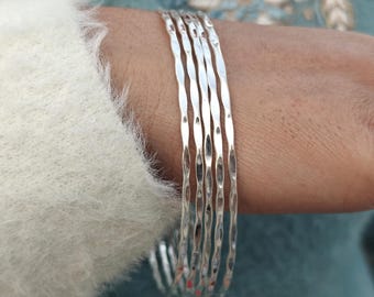 Hammered Silver Bangle, Sterling Silver Bangle Set, 5 Set Bangle, Stacking Bangle, Women Bangles, Handcrafted Bohemian Bangle, 5 Day Bangles