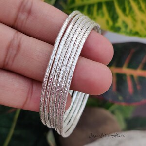 Full Hammered Stacking Bangle, 925 Sterling Silver Thin Textured Women's Jewelry, Handcrafted Set of 6 Bangle
