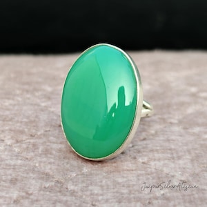 Green Chrysoprase Ring | Chrysoprase Silver Ring Jewelry | 925 Silver Ring | Birthstone Ring | Women Ring | Statement Ring | Gift For Her