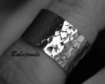 Hammered Band Ring, 925 Silver Ring, Wide Hammered Ring, Sterling Silver Ring, Band Unisex Ring, Statement Ring, Sterling Jewelry, C11