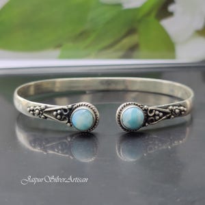 Larimar Bangle Bracelet, Sterling Silver Bangle, Adjustable Bangle, Larimar Silver Jewelry, Silver Cuff Bangle, Women Bangles For Gift..