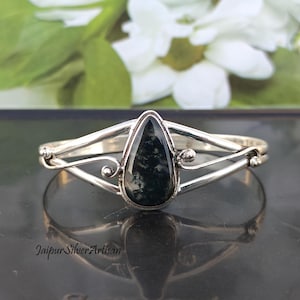 Moss Agate Bracelet • 925 Sterling Silver Jewelry • Handcrafted Silver Bangle Bracelet Jewelry • Gift for Her • Moss Agate Gemstone Jewelry