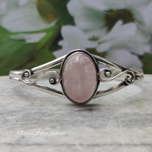 Natural Rose Quartz Bangle, Rose Quartz Bracelet Jewelry, 925 Sterling Silver Bangle, Handmade Gemstone Bangle, Women Bangle, Silver Jewelry