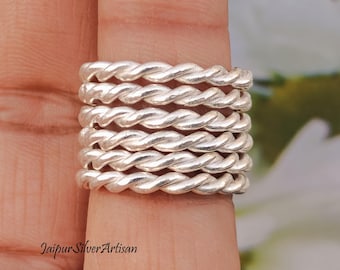 Handmade Sterling Silver Stacking Ring Set - Twisted Design