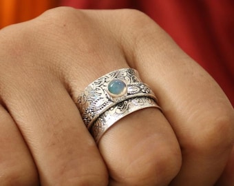Opal Spinner Ring, Spinning Ring, 925 Sterling Silver, Anxiety Ring, Fidget Ring, Handmade Ring, Women Ring, Meditation Ring, Gift For Her