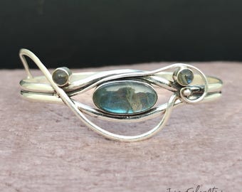Handmade Labradorite 925 Sterling Silver Bangle - Adjustable Cuff