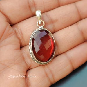 Red Garnet Pendant, 925 Sterling Silver Pendant, Handmade Red Garnet Gemstone Pendant, Gift For Mom, Garnet Jewelry, Charm Silver Necklace