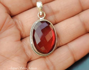 Handmade Red Garnet 925 Sterling Silver Pendant Necklace