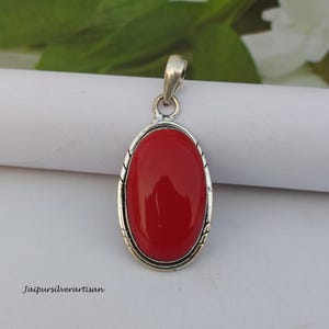 Christmas Best Gift For Her, Red Coral Pendant Jewelry, 925 Sterling Silver Pendant, Red Stone Pendant, Coral Pendant, Red Coral Jewelry