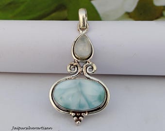 Larimar Moonstone Pendant: Handmade 925 Sterling Silver Necklace