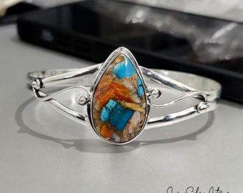 Teardrop Oyster Copper Turquoise Bangle: Sterling Silver Cuff Bracelet