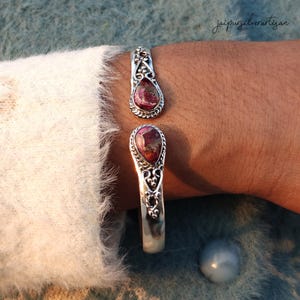 Pink Copper Turquoise Bangle, Spiny Oyster Bracelet, Teardrop Bracelet, 925 Silver Women Bangle, Pink Turquoise Jewelry, Anniversary Gifts