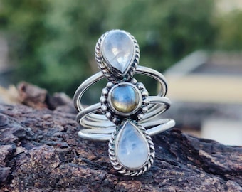 Handmade Sterling Silver Moonstone Labradorite Ring