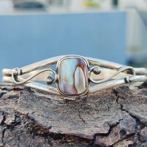 Abalone Shell Bangle: Handmade 925 Sterling Silver Cuff