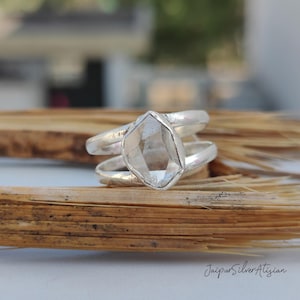 Raw Herkimer Diamond Ring || Unique Silver Stone Ring || Raw Herkimer Ring || Boho Ring || Women Ring || Promise Ring || Precious Gift Ring